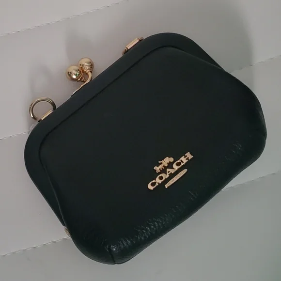 Coach Kisslock Crossbody Change Purse in Black - Picture 5 of 9